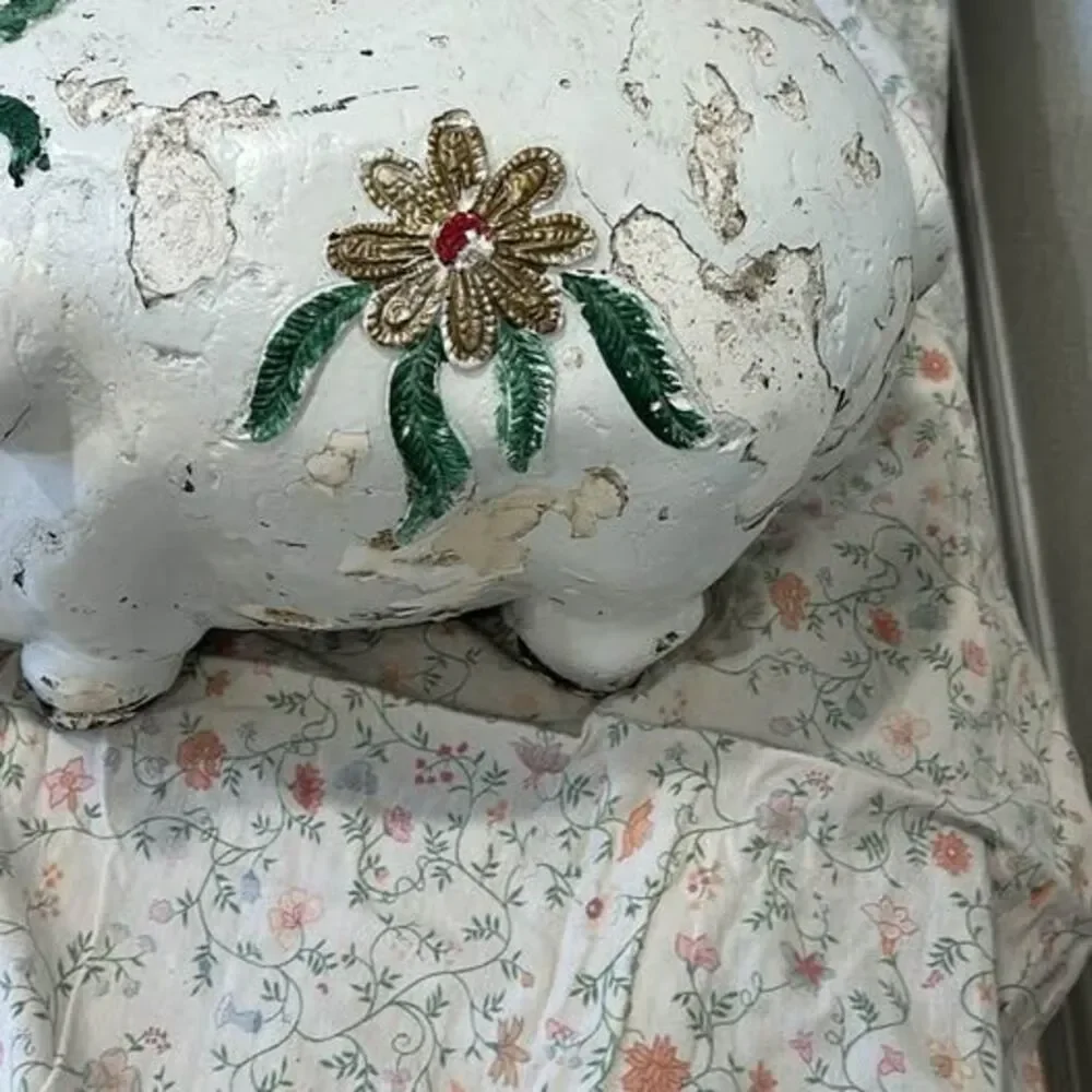 Large Vintage Hand-Painted Chalkware Piggy Bank / Rustic Floor Statue - $40